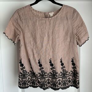 J. Crew Linen Floral Short Sleeve Tee